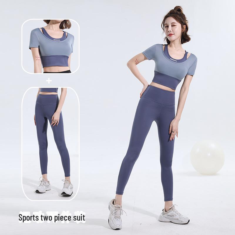 New Color Match Quick-Dry Bra-Free Yoga & Pilates Fitness Suit - Women's Short-Sleeved Two-Piece