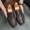 Men's Leather Shoes Summer Breathable New Woven Air Cushion Men's Shoes British Style Casual Loafers Men's One Pedal