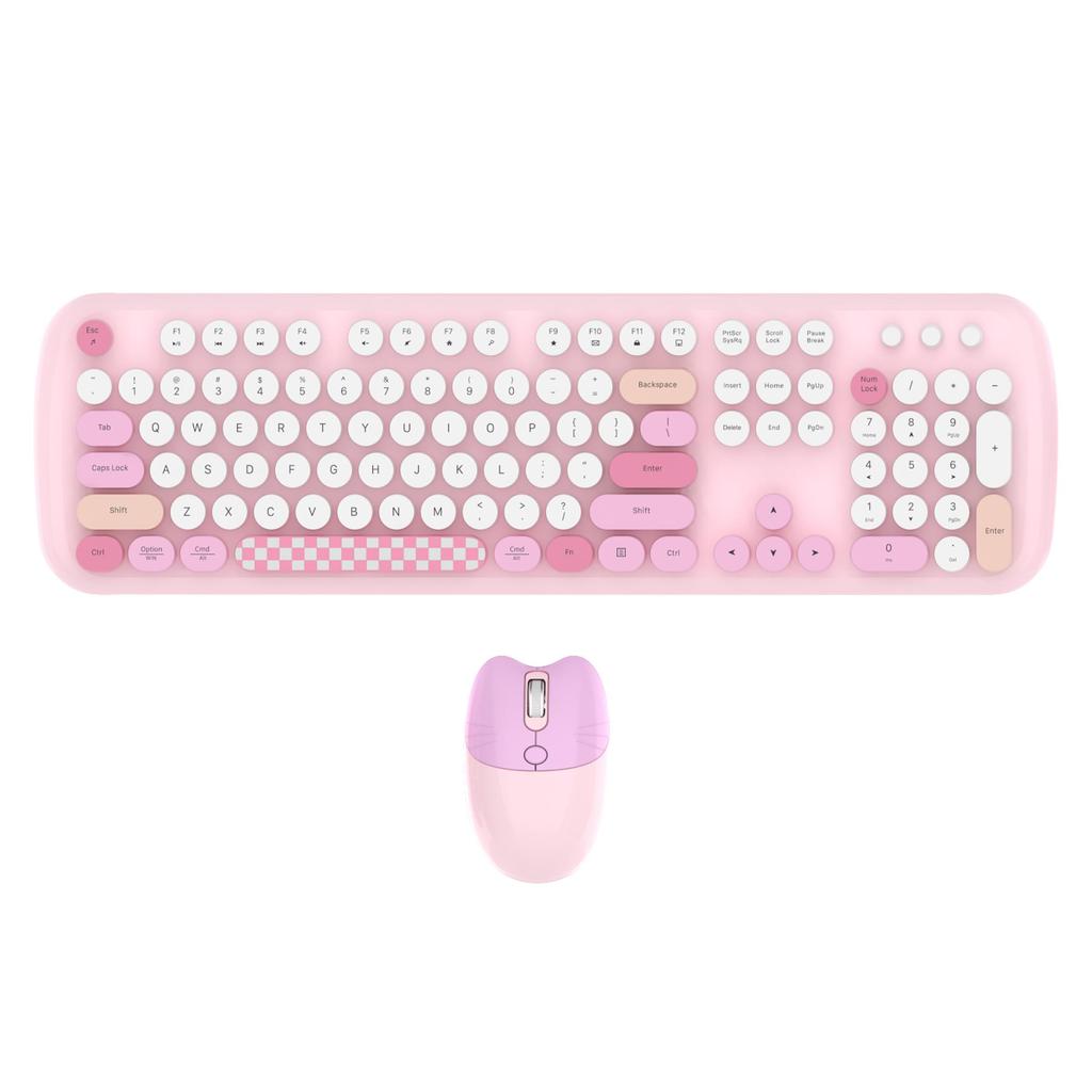 MOFII 2.4G Bezdrátová klávesnice - Sada myši: Kulatá bezdrátová klávesnice ve vintage stylu, herní sada klávesnice a myši s španělskou tématikou