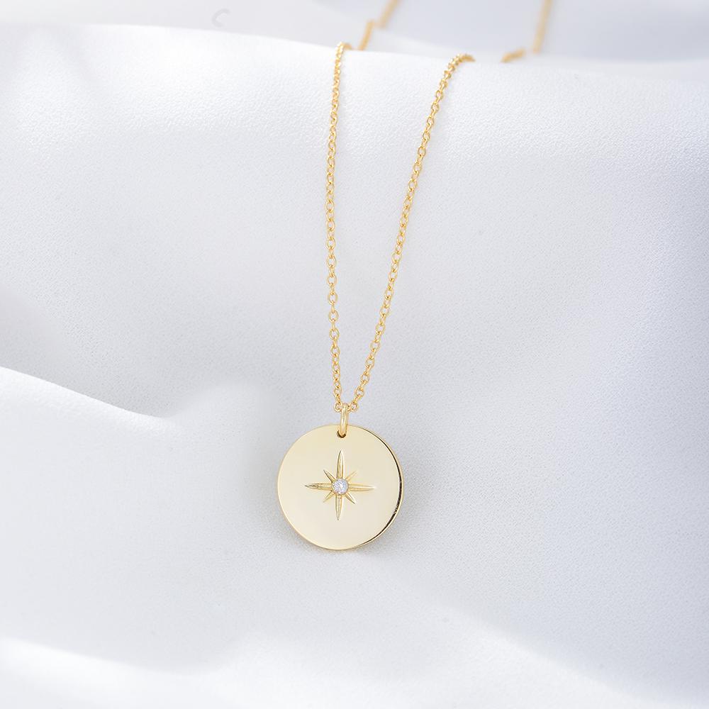 Fulsun Silver Jewelry Round Medal Eight-pointed Star Pendant 14K Gold Plated Choker Link Chain Necklaces Gold-color белый