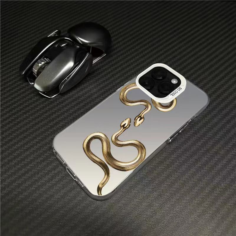 Creative Golden Snake Phone Case for Samsung A15 A16 A24 A25 A35 A54 A55 Galaxy S24 23 21 S25 Ultra Plus S24 FE Silver IMD Cover