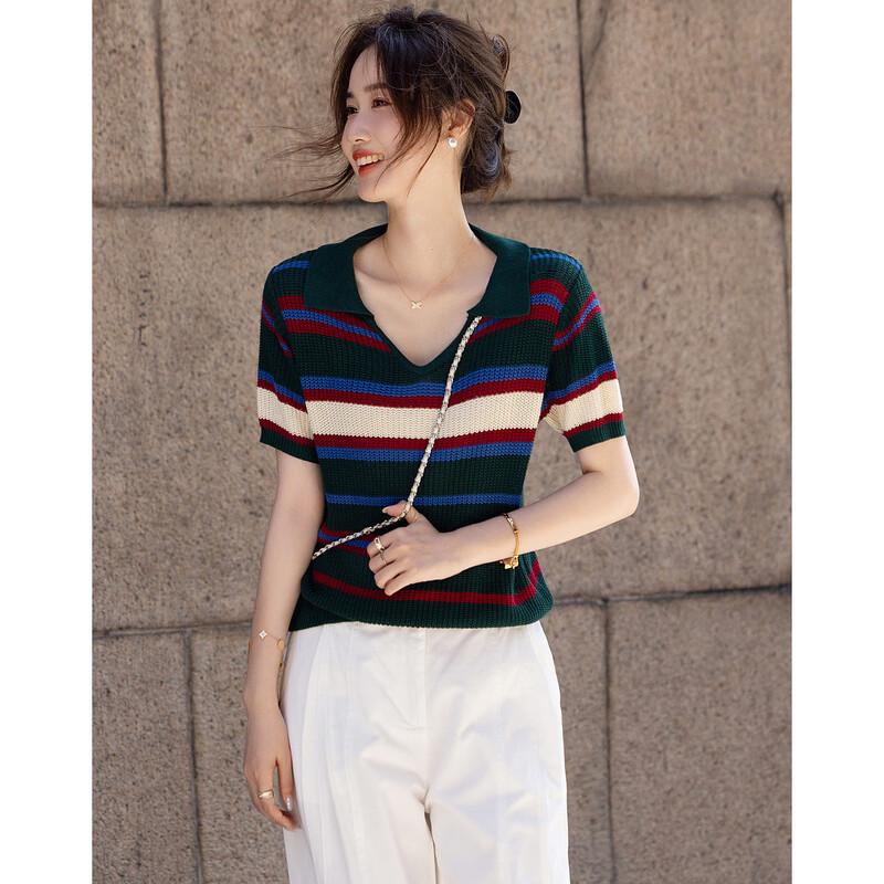 Demana Women's V-Neck Striped Knit Top