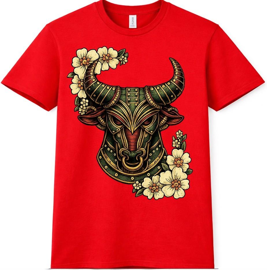 Bull Head Floral T Shirt Animal Tattoo Style Graphic Tee S