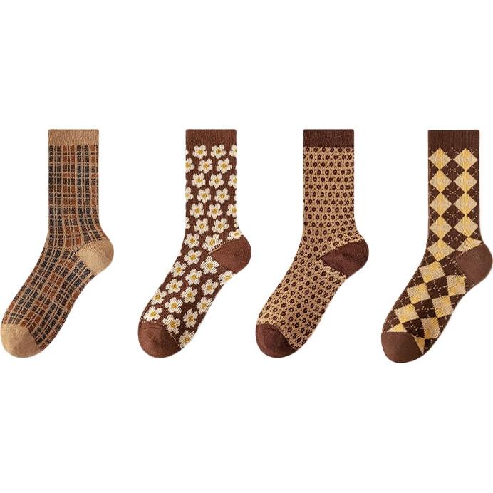 XUEXIMAN Women's Socks, Retro Meilade Mid-Calf Socks, Slouchy Socks, Sweat-Absorbing And Odor-Resistant Cotton Socks, Women's Long Socks, Ethnic Style