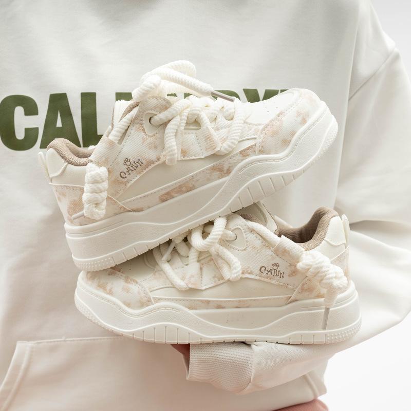 

Кроссовки на толстой подошве, нишевые, с принтом и дизайном окрашивания, женская обувь, круглый носок, белые туфли, модные, универсальные, обувь-хлебцы 38