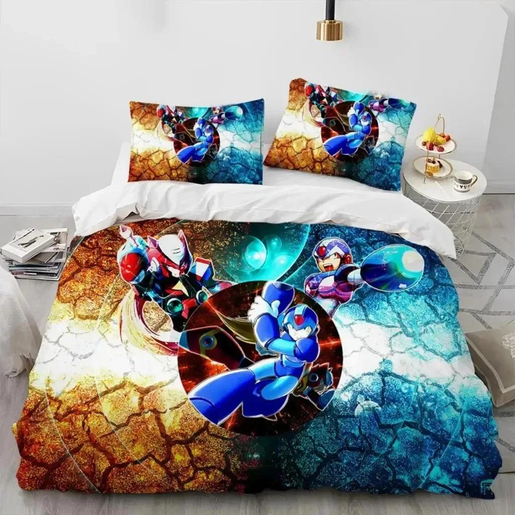 3D Rockman Megaman Spiel Cartoon Bettwäsche Set Bettbezug Laken Druck Bett Set Kissenbezug Full Queen King Size Bettdecke Schlafzimmer