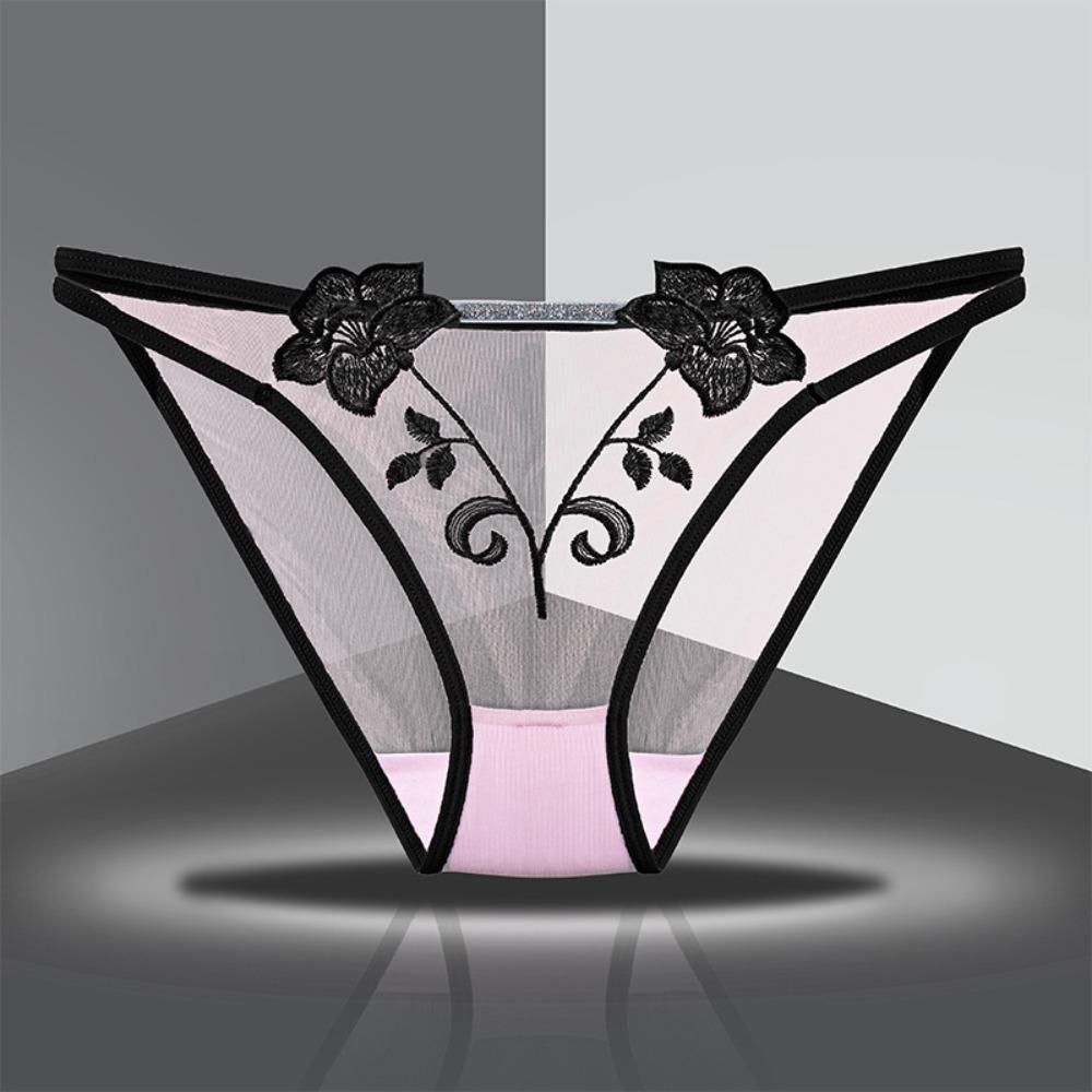 Cotton Crotch Mid Waist Mesh Briefs Thin Belt Mesh Transparent Underpants Female