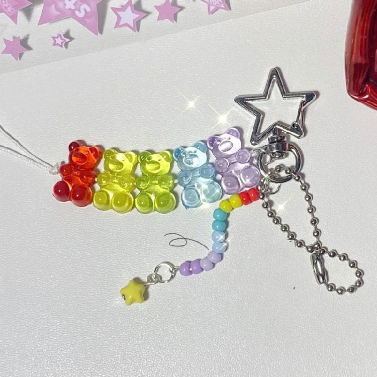 2PCS Colorful Bear Bead Keychain Multifuntional Key Pendant Bag Charm Colorful Key Jewelry Suitable for Travel and Party