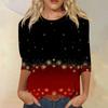 Women's Fashion Casual Round Neck 3/4 Sleeve Loose Printed T-Shirt Ladies Top
