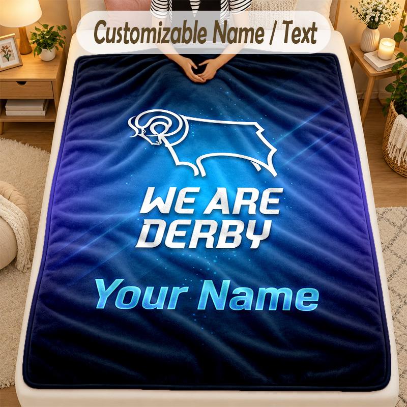 Flannel BlanketDerby County Custom Name Text Personalized Soft Warm Throw Blanket Home Decor Gift