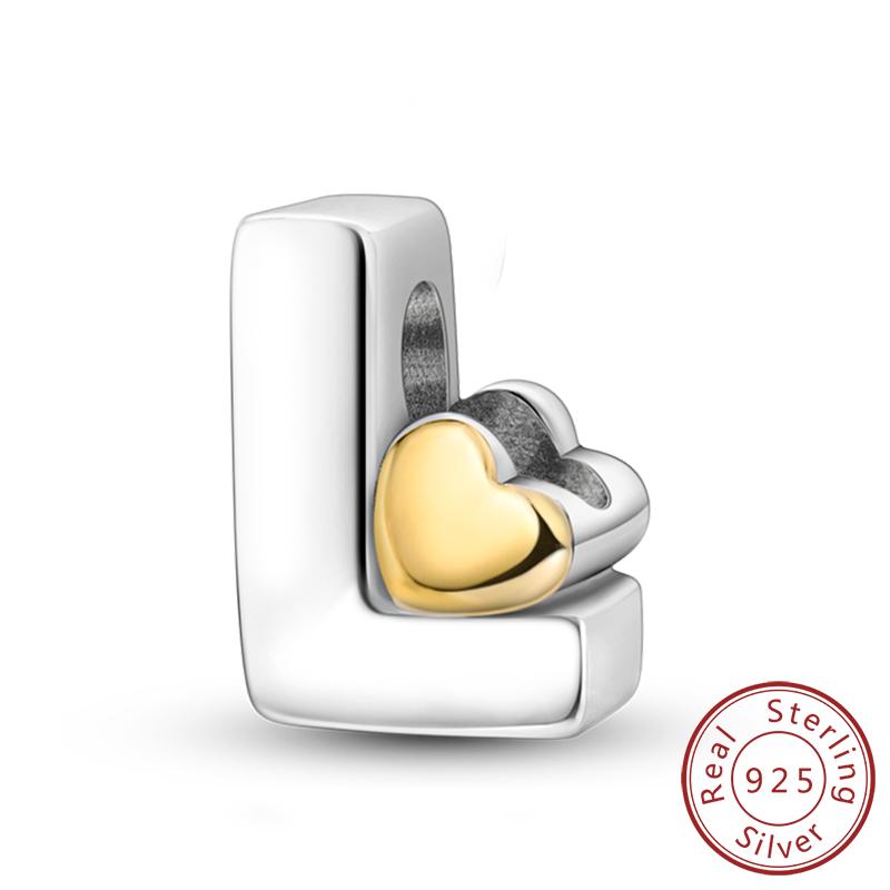 Copper 26 Letters A-Z Alphabet Charm Heart Love Letter Bead Fit Bracelet Diy Charm For Woman Jewelry Making