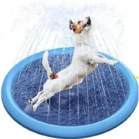Summer Dog Splash Sprinkler Pad Foldable Pet Fountain Water Mat Outdoor Cooling Toy for Dogs Kids Blue 100/150/170cm