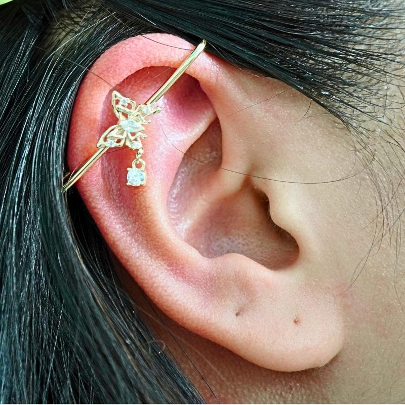 Hot Sale Trendy Women's 63mm 2.5g Long Barbell Industrial Piercing Jewelry Stud Earrings Zircon Alloy S925 Silver Bow Shape