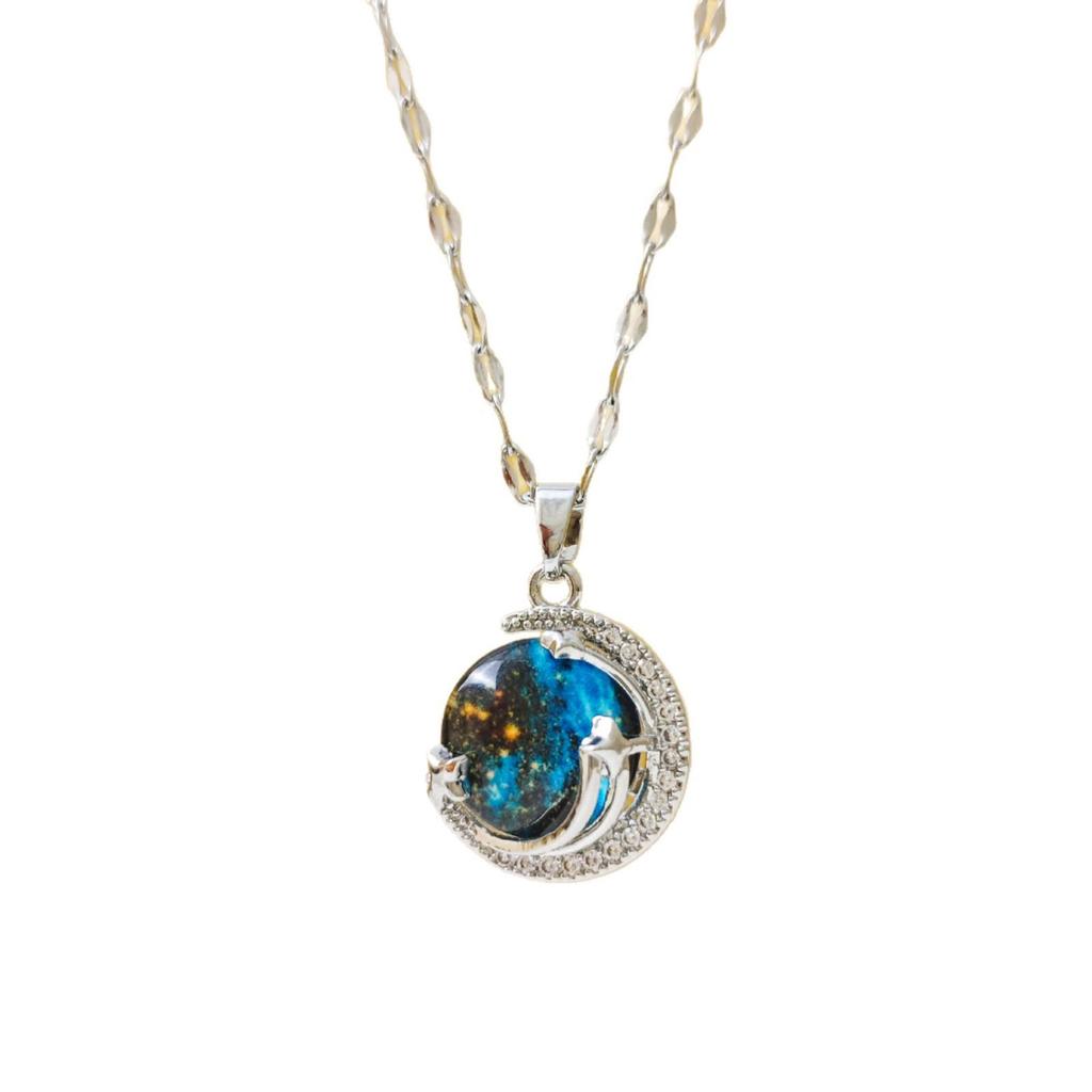 Starry Sky Planet Necklace: Elegant Diamond Titanium Steel Clavicle Chain for Women