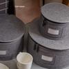Round Dinner Plate Storage Box with Lid - Dustproof Fabric Bin with Needle-Punched Cotton