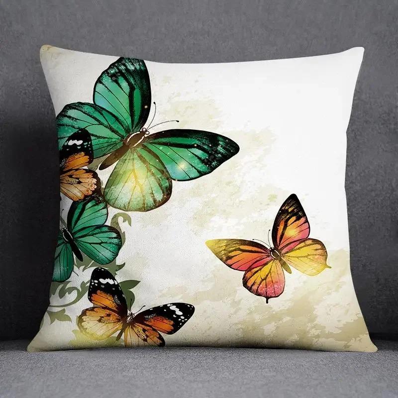 Vintage Butterfly Print Cushion Cover Peach Skin Throw Pillow Cover Pillowcase Sofa Living Room Spring Home Decor Pillow Case