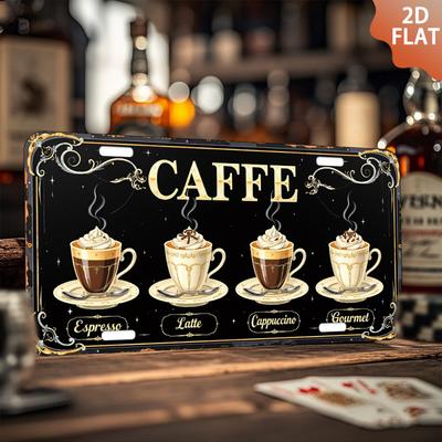 Płaski 2D, 1 szt. Vintage Metalowy Znak Dekoracji Ściennej - Retro Aluminiowy Wystrój Kawiarni ze Wzorami Espresso, Cappuccino - Nie wymaga prądu