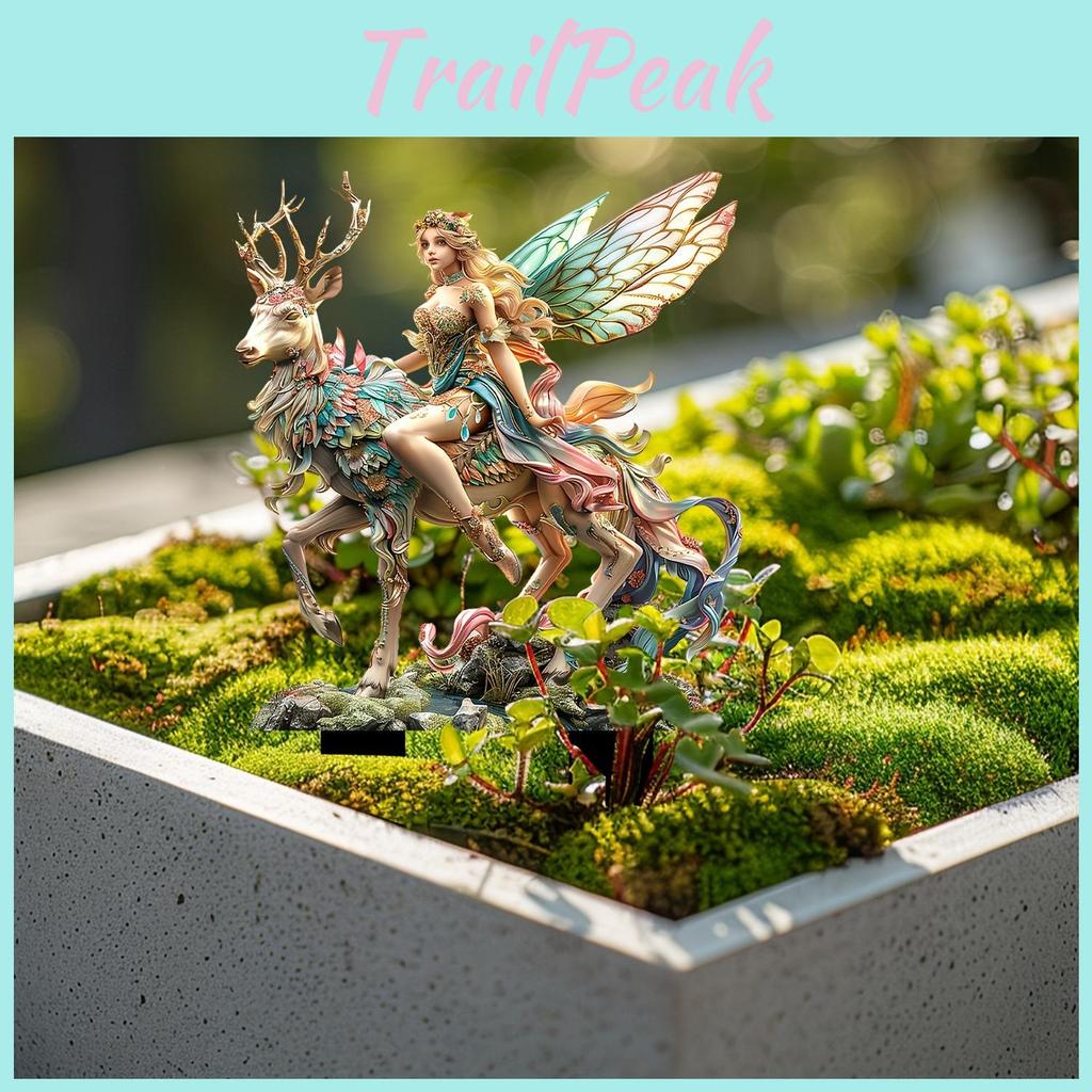 Vibrant Green Magical Deer And Forest Fairy Garden Acrylic Stake Sign Perfect For Unique Gifting