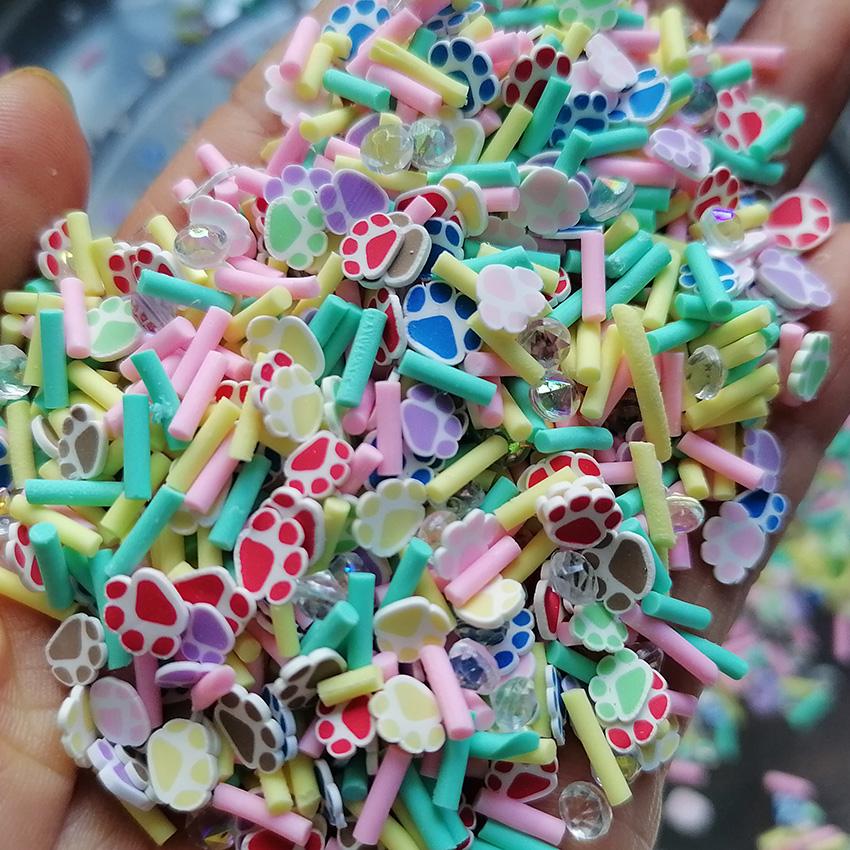 1KG DIY Craft Slime Filler Animal Polymer Clay Slices Cat Claw Pad Bear Paw Acrylic Rhinestone Mixture Polymer Clay Sprinkles