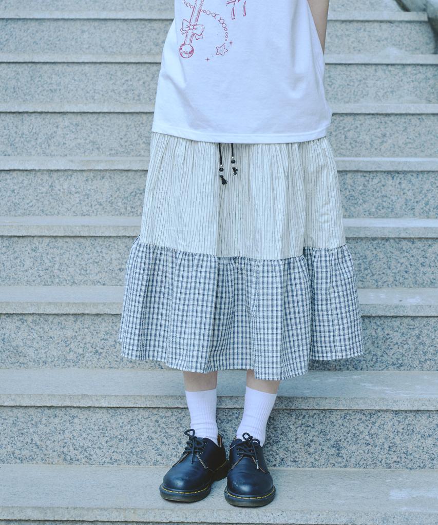 Mihebeu Three-Pattern Shirred Vintage Skirt Ivory