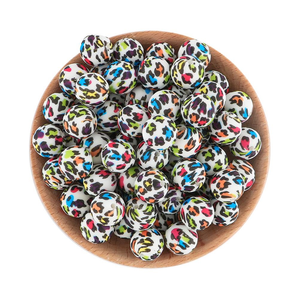 20 Stück/Los Runde Bedruckte Silikonperlen 15mm 12mm Leopardenmuster Silikonperlen Zur Schmuckherstellung DIY Schmuckzubehör