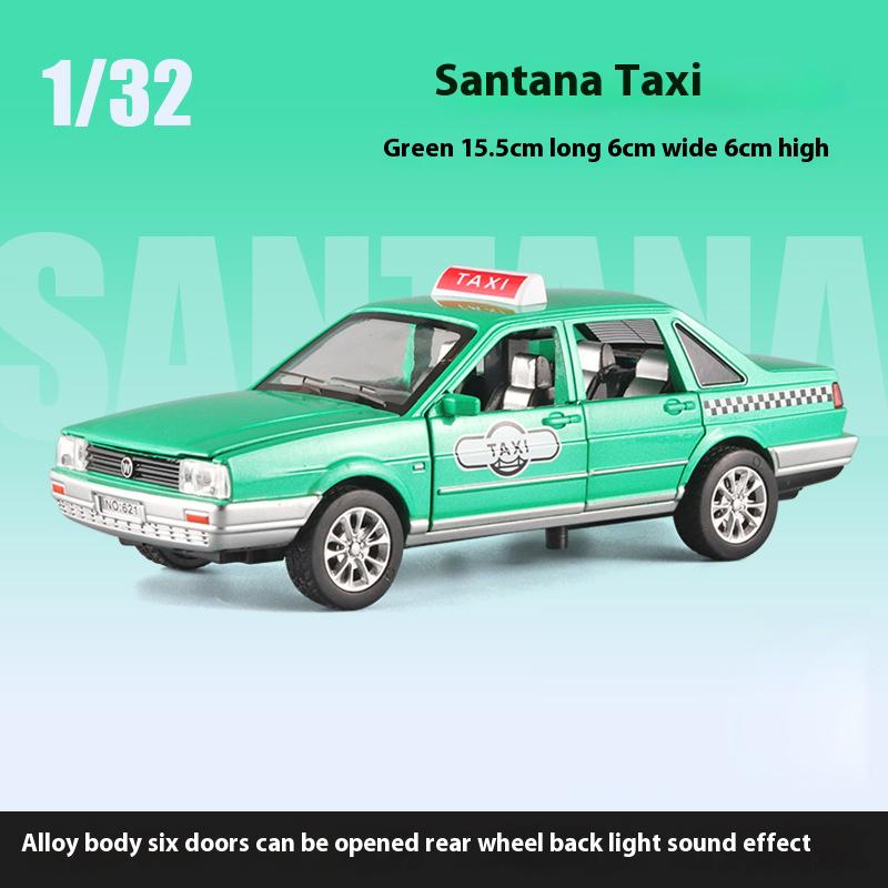 1/32 Scale Classic Santana Taxi Alloy Car Toy Diecast Metal Model Sound And Light Pull Back Toys Children Birthday Toy Gift Collection