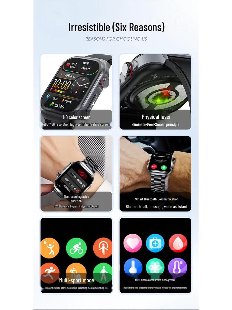ET585 Health Management Smartwatch with ECG, HD Color Screen, Long Battery Life, and Call Features