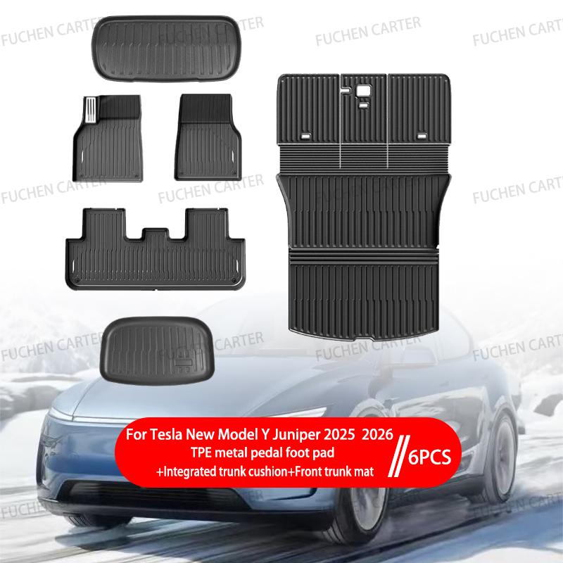 For Tesla New ModelY Juniper2025 2026 TPE metal pedal foot pad Waterproof Luggage Mat Wear-resistant Foot Pads ModelY Trunk Mats