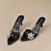 Fashion Star style Luxury Rhinestones Flowers PVC Women Slippers Sandals Elegant Thin High heels Mules Slides Fashion Summer Party Shoes