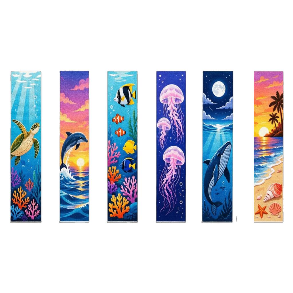 Stitch Bookmark Kit 6Pcs Single Sided 11CT DIY Printed Canvas Cotton Needlework Embroidery Set