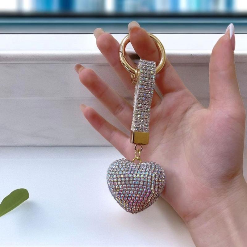 Fashion Rhinestone Heart Keychain Pendant Lovely Hanging Decorations Keyring Charm for Purse Bag Backpack Handbag