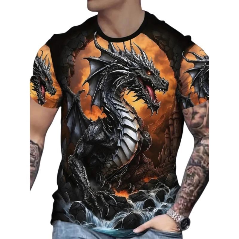 Men's Fashion T-Shirt Summer Hot Item Cool and Stylish 3D Printed with Dragon Pattern Street Trend Daily Casual Sports Style