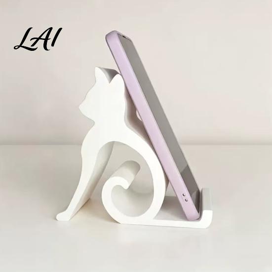 Curly Tail Phone Holder Cute Cat Stand Curled Kitty Desk for Cell Desktop Stand Tablet 3D Printed Universal Office Bedroom Gift Lovers Orange