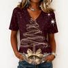 Women's Casual Short Sleeve V-Neck Christmas Print Pullover Top