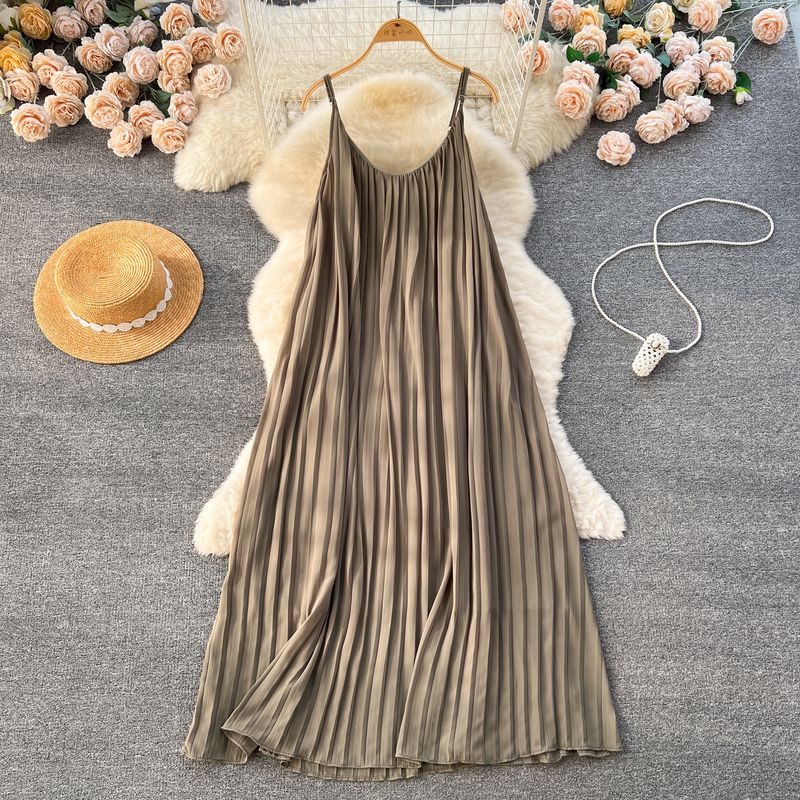 Idle Style Chiffon Pleated Long Sling Vacation Skirt