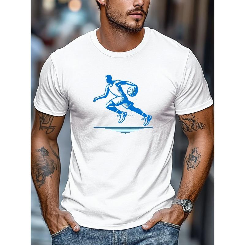 Europäische Größen Herren T-Shirt, Bequem und Vielseitig, Schlicht und Stilvoll, Sommer Lässiges Rundhals Kurzarm T-Shirt für Männliche Basketballspieler