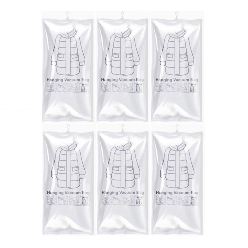 6PCS Hanging Vacuum Storage Bags For Clothes Vacuum Space Saver Bags For Clothes With Hanger Hook