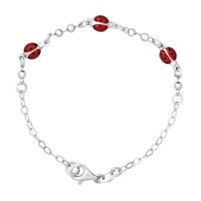 Children's Bracelet - LÉA &; ARTHUR - 3 LADYBUGS - Rhodium-plated 925 Silver - Adjustable Length 14.5-18cm