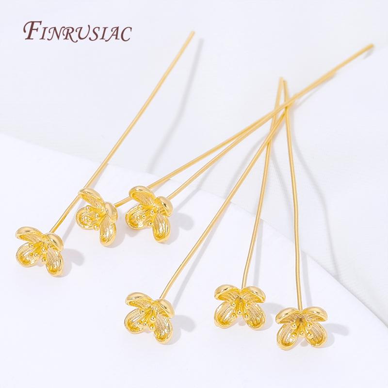 18K Gold Plated Head Pins DIY Earrings Findings,Brass Flower Head Pins For Jewelry Making Supplies Accessories