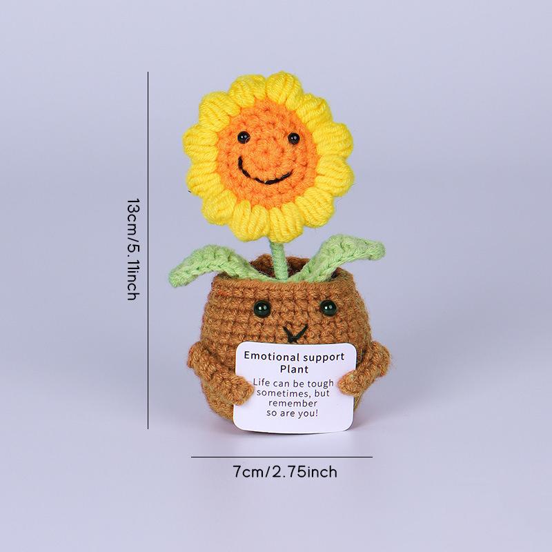 Mini Cute Crochet Flowers Finished Handmade Cactus Heart Potted Plants Handmade Bouquets Home Desktop Decoration Christmas Gift