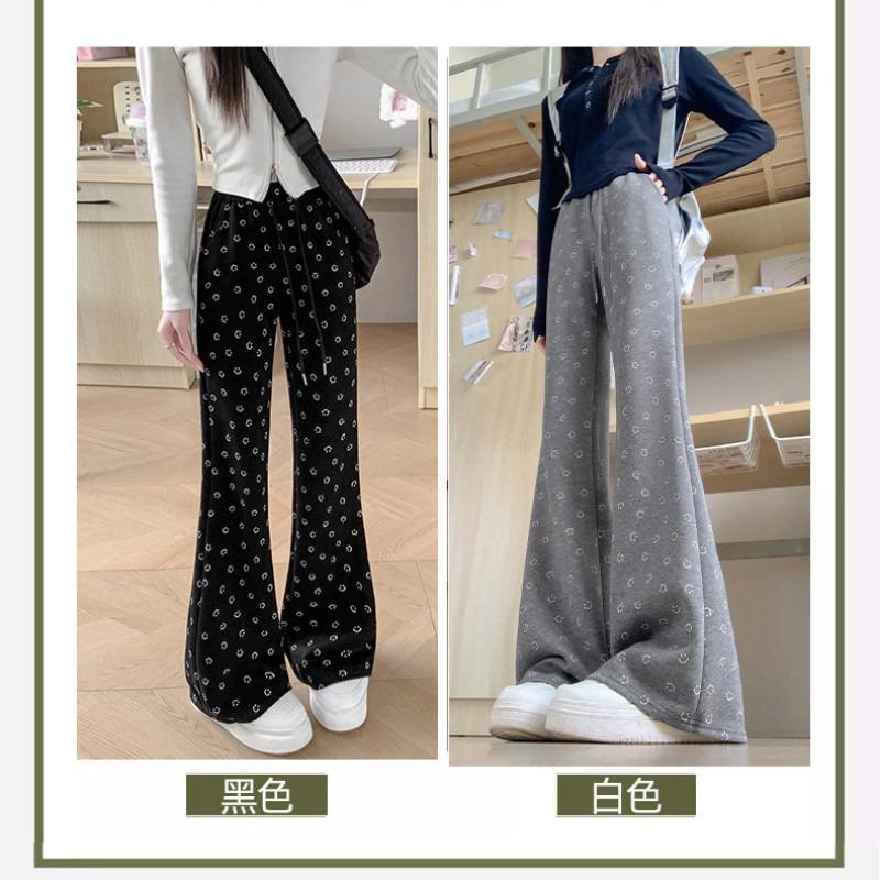 Retro Micro-flared Sweatpants Women's Spring and Autumn Thin Spice Girl Mopping the Floor Casual High-waisted Lazy Wide-leg Sweatpants