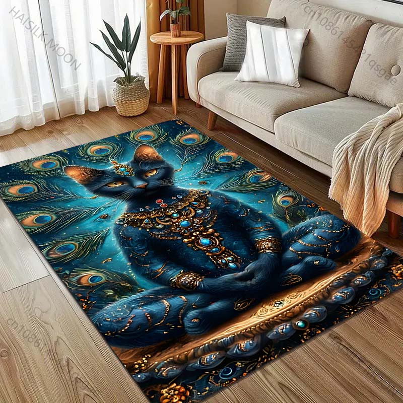 Various Sizes Meditating Cat Print Carpet for Bedroom Living Room Bedside Sofa Floor Mat Modern Home Decor Area Rug
