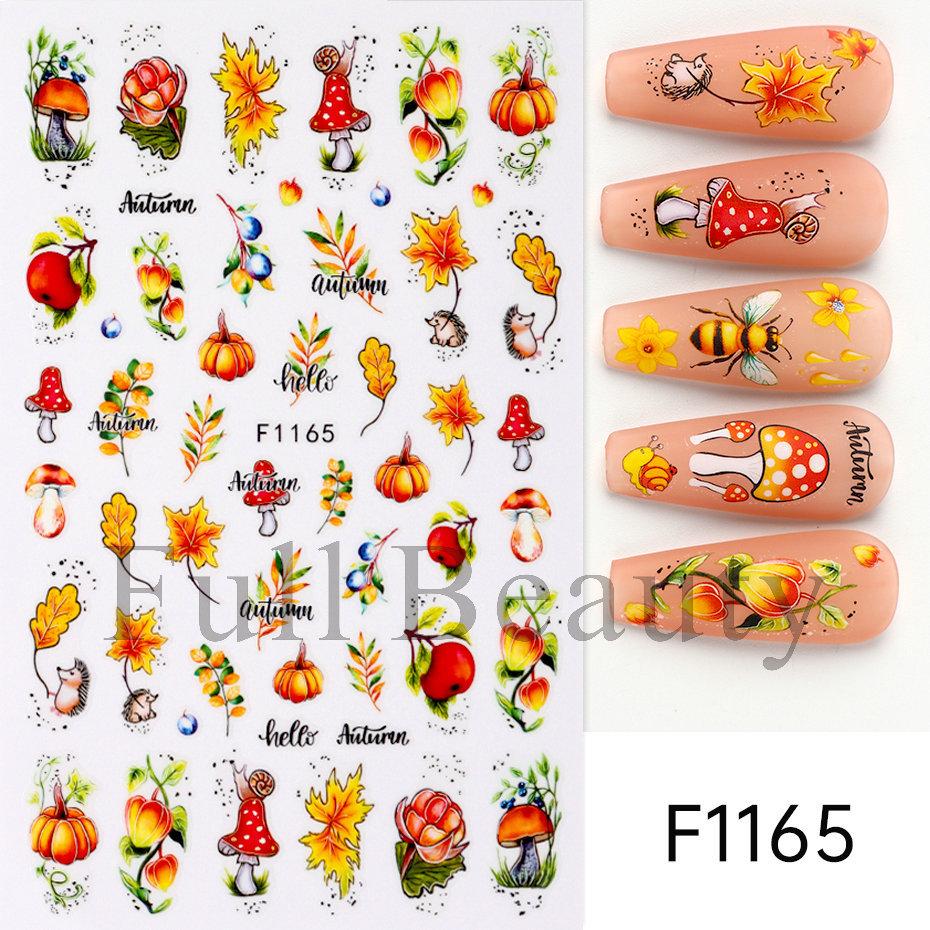 Nail Art Stickers Autumn Thanksgiving Maple Leaf Harvest Mushroom Hazelnut Honey Yellow Leaf Nail Stickers