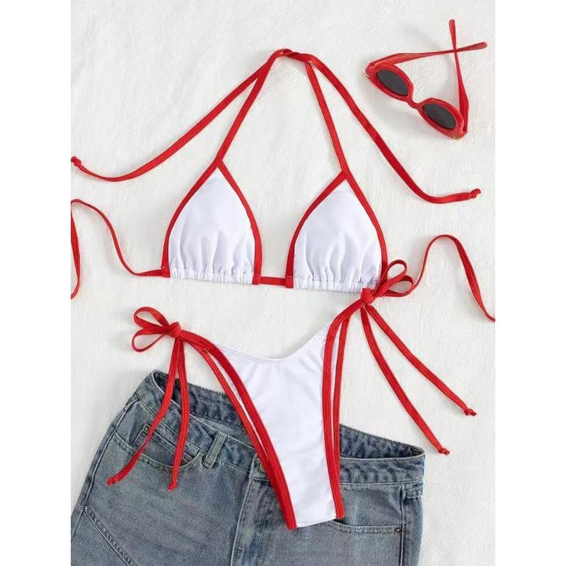 Bikini Sexy con Lacci Colore a Contrasto Set Costume da Bagno da Donna Diviso Bikini da Spiaggia 2026 Nuovo Bikini Senza Schiena per Tutte le Stagioni Set 2 Pezzi