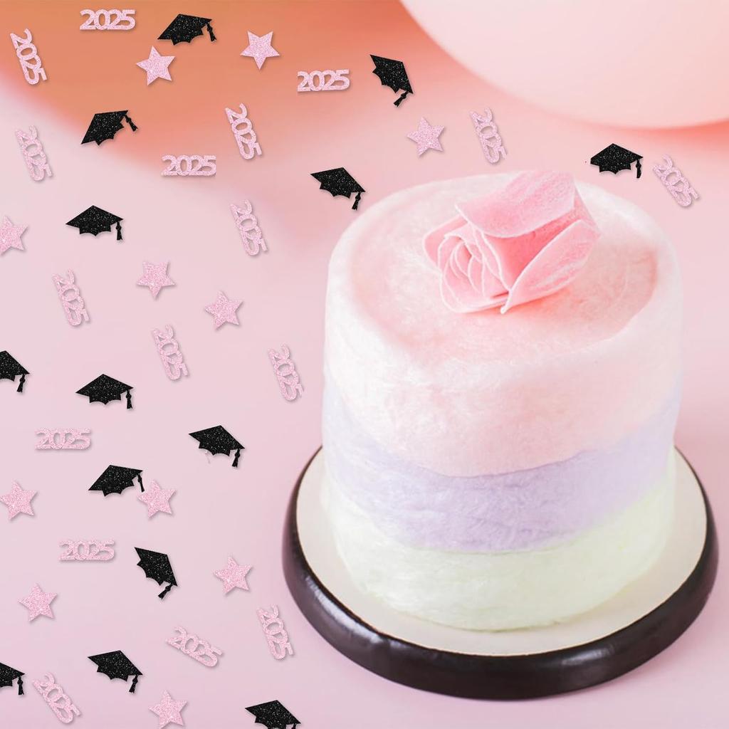 120pcs 2025 Graduation Confetti, Class of 2025 Confetti, Congrats Grad Table Scatter, Black&Pink Glitter Graduation Cap Table Scatter, 2025 Senior