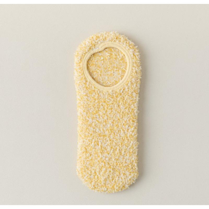 Autumn and Winter Coral Fleece Socks, Women's Shallow Mouth Thickened Warm Floor Socks, Half Fleece Boat Socks, Gel Solid Color Short Socks