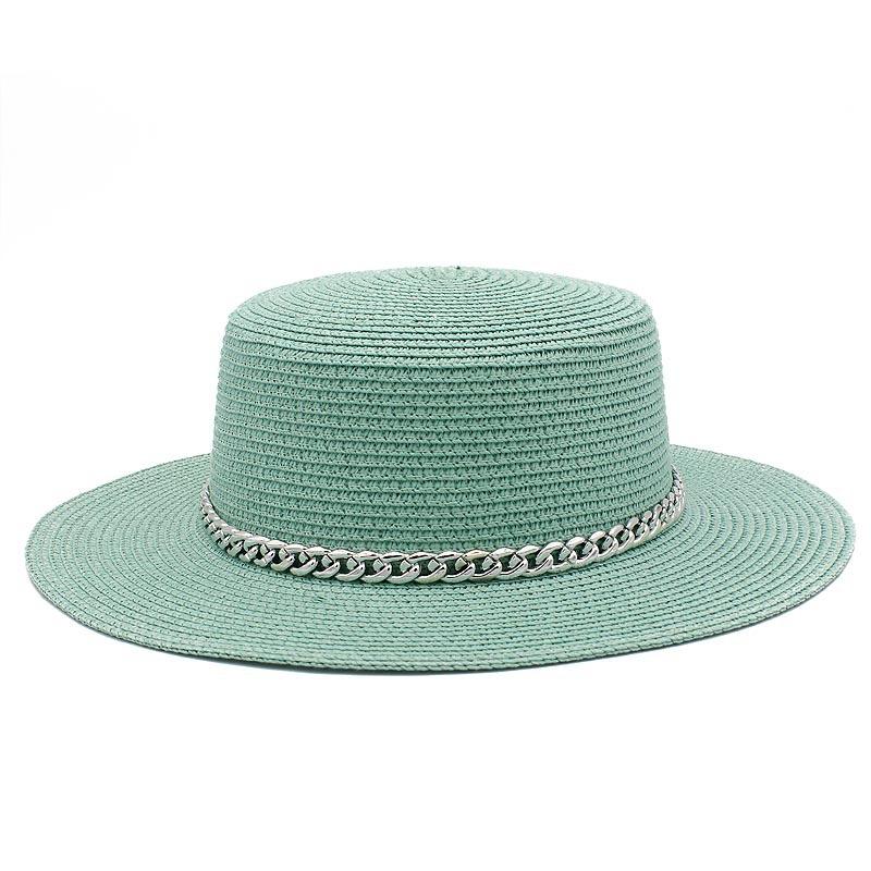 Spring and summer women's travel sunscreen straw hat fashion chain solid color beach British style jazz hat Hats