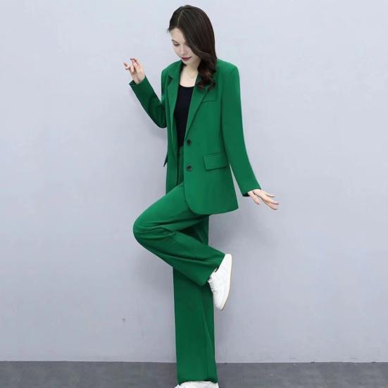 Women's Formal Coat and Pants Set with Lapel and Single Button Jacket