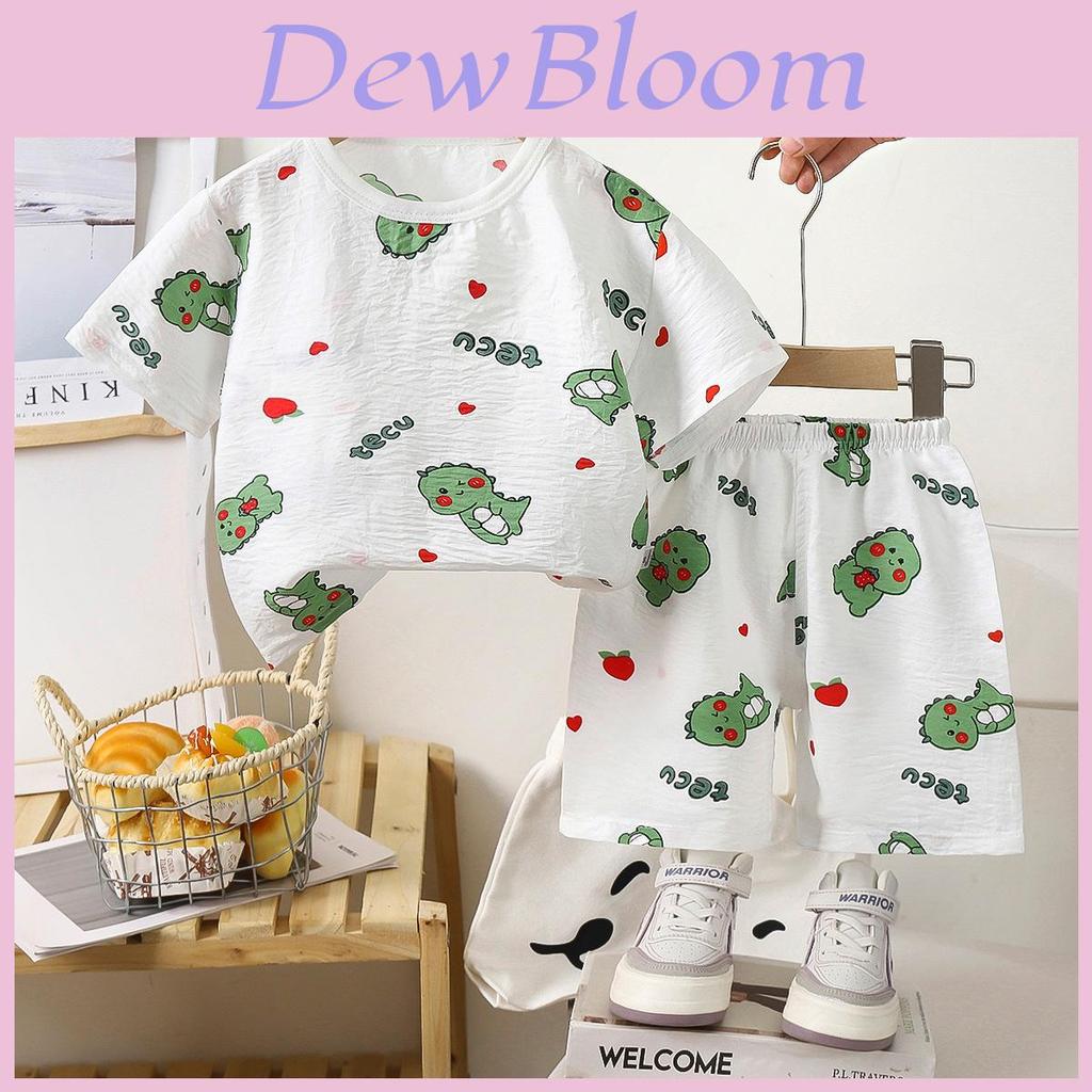 Summer Dinosaur Cartoon Boys Girls Short Sleeve Shorts Set With Soft Cotton For Toddler Play