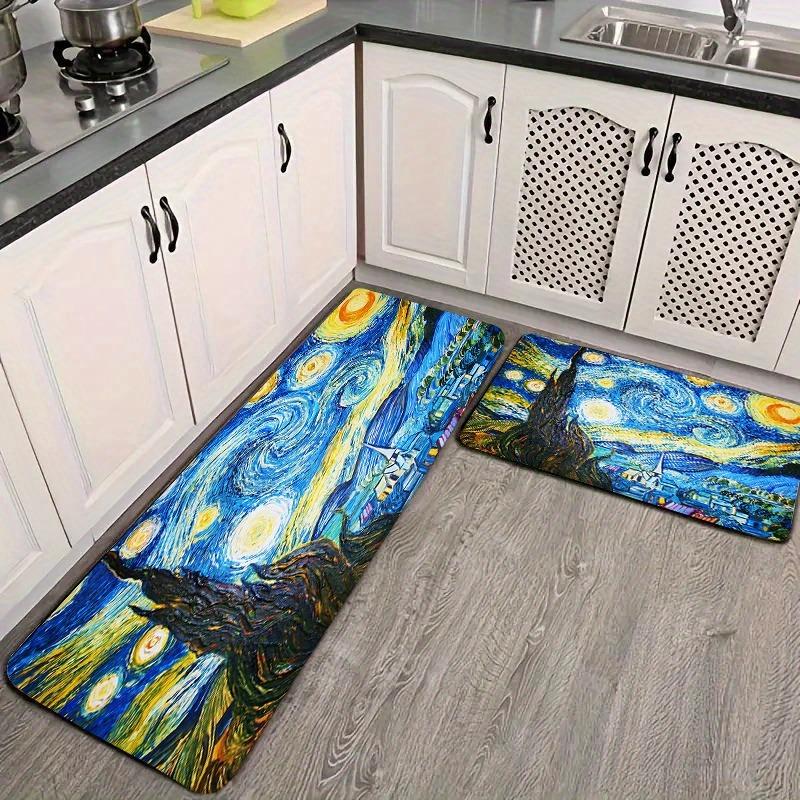 1PC Van Gogh painting Kitchen Rugs Non-Slip Door Mats Pop design Living room Rugs Bath Mat Carpet for Home Sink Laundry Decor